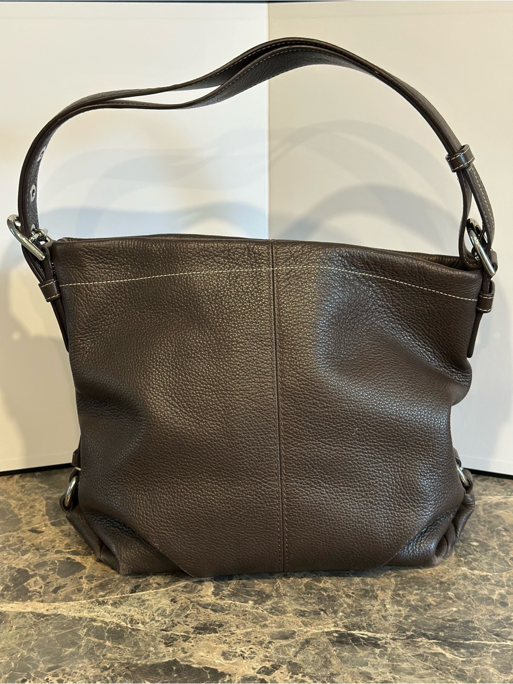 Coach Leather Hobo Shoulder Bag - Dark Brown